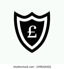 Financial security shield with pound sign icon. Pound sterling flat vector illustration.
