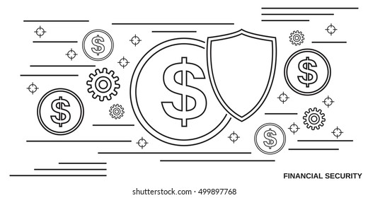Financial security thin line art style vector web banner template