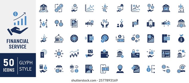 Financial service flat icon set. Containing bank, money, wealth management, insurance, foreign exchange, mutual funds icon. Vector illustration