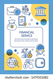 Financial service poster template layout. Accounting, banking industry. Banner, booklet, leaflet print design with linear icons. Vector brochure page layouts for magazines, advertising flyers