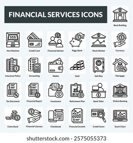 financial service vector line icon set