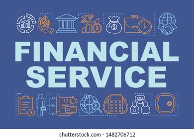 Financial service word concepts banner. Savings and investments. Money management. Presentation, website. Isolated lettering typography idea with linear icons. Vector outline illustration