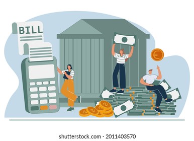 Financial services abstract concept vector illustration set. Banking operations, payment processing, currency exchange, check account, manage deposit, forex broker, cash money abstract metaphor.