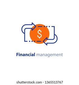 Financial services, cash back concept, money refund, return on investment, savings account, currency exchange, vector line icon