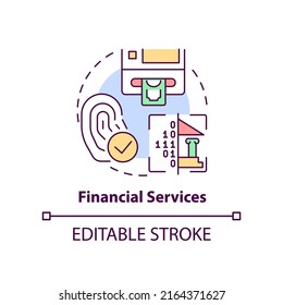 Financial services concept icon. Biometric technology usage abstract idea thin line illustration. Payments and transfers. Isolated outline drawing. Editable stroke. Arial, Myriad Pro-Bold fonts used