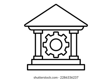 Financial services icon illustration. building icon with gears. icon related to industry. Line icon style. Simple vector design editable