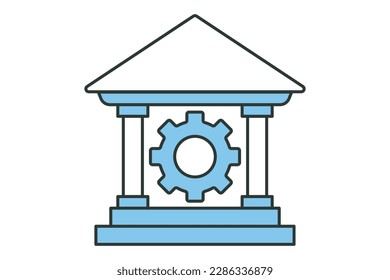 Financial services icon illustration. building icon with gears. icon related to industry. Two tone icon style. Simple vector design editable
