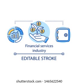 Financial services industry concept icon. Finance sector. Savings, investment, revenue growth. Administration of funds idea thin line illustration. Vector isolated outline drawing. Editable stroke