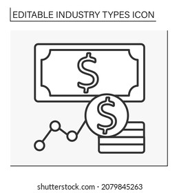  Financial Services Industry Line Icon.Finance Operations. Businesses Manage Money, Banks, Credit-card And Insurance Companies.Business Concept. Isolated Vector Illustration. Editable Stroke.