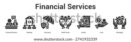 Financial Services web banner icon set vector illustration concept for business with icon of Financial Advisor, Banking, Insurance, Credit Union, Lend.