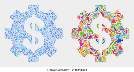 Financial settings collage icon of triangle items which have different sizes and shapes and colors. Geometric abstract vector illustration of financial settings.