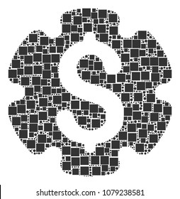 Financial Settings Gear composition icon of squares and spheric dots in different sizes. Vector objects are combined into financial settings gear mosaic design concept.