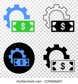 Financial settings gear EPS vector icon with contour, black and colored versions. Illustration style is flat iconic symbol on chess transparent background.