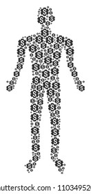 Financial settings gear human representation. Vector financial settings gear icons are composed into human collage.