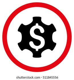 Financial Settings vector bicolor rounded icon. Image style is a flat icon symbol inside a circle, intensive red and black colors, white background.