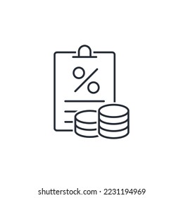  Financial settlement planning. Analytics budget report.   Vector linear icon isolated on white background.