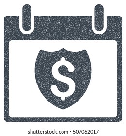 Financial Shield Calendar Day grainy textured icon for overlay watermark stamps. Flat symbol with scratched texture.