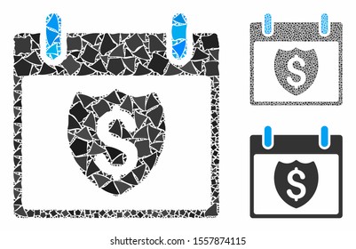 Financial shield calendar day mosaic of unequal items in variable sizes and color hues, based on financial shield calendar day icon. Vector bumpy items are organized into mosaic.