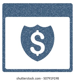 Financial Shield Calendar Page grainy textured icon for overlay watermark stamps. Flat symbol with scratched texture. Dotted vector blue ink rubber seal stamp with grunge design on a white background.