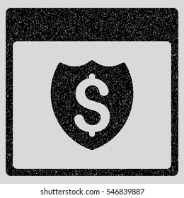 Financial Shield Calendar Page grainy textured icon for overlay watermark stamps. Flat symbol with unclean texture.