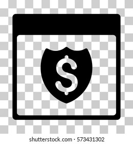 Financial Shield Calendar Page icon. Vector illustration style is flat iconic symbol, black color, transparent background. Designed for web and software interfaces.