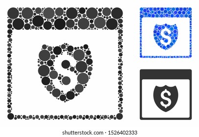 Financial shield calendar page mosaic for financial shield calendar page icon of small circles in various sizes and color tints. Vector random circles are united into blue composition.