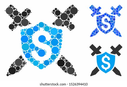 Financial shield composition for financial shield icon of circle elements in various sizes and color tints. Vector round elements are grouped into blue composition.