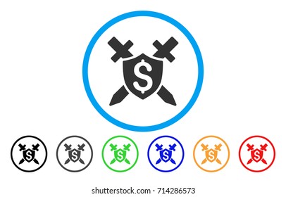 Financial Shield icon. Vector illustration style is a flat iconic financial shield grey rounded symbol inside light blue circle with black, gray, green, blue, red, orange color additional versions.