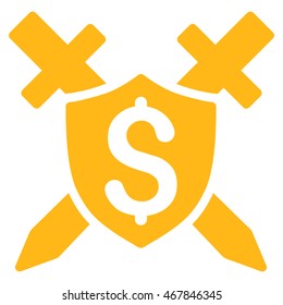 Financial Shield icon. Vector style is flat iconic symbol with rounded angles, yellow color, white background.