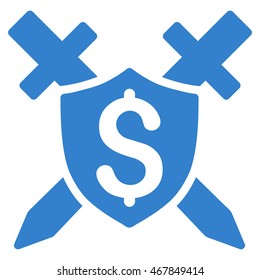 Financial Shield icon. Vector style is flat iconic symbol with rounded angles, cobalt color, white background.
