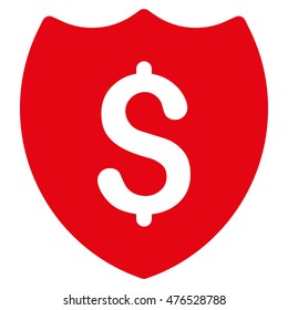 Financial Shield icon. Vector style is flat iconic symbol with rounded angles, red color, white background.