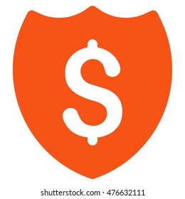 Financial Shield icon. Vector style is flat iconic symbol with rounded angles, orange color, white background.
