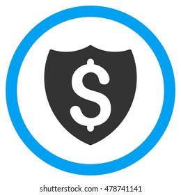 Financial Shield vector bicolor rounded icon. Image style is a flat icon symbol inside a circle, blue and gray colors, white background.