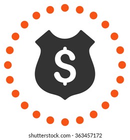 Financial Shield vector icon. Style is bicolor flat circled symbol, orange and gray colors, rounded angles, white background.