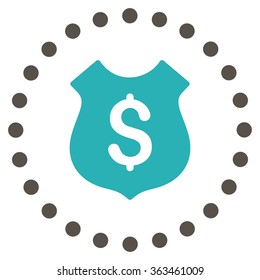 Financial Shield vector icon. Style is bicolor flat circled symbol, grey and cyan colors, rounded angles, white background.
