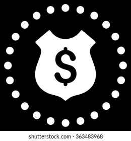 Financial Shield vector icon. Style is flat circled symbol, white color, rounded angles, black background.