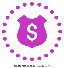Financial Shield vector icon. Style is flat circled symbol, violet color, rounded angles, white background.