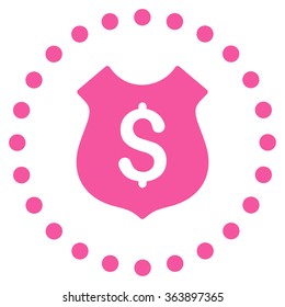 Financial Shield vector icon. Style is flat circled symbol, pink color, rounded angles, white background.