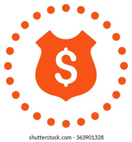 Financial Shield vector icon. Style is flat circled symbol, orange color, rounded angles, white background.