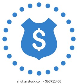 Financial Shield vector icon. Style is flat circled symbol, cobalt color, rounded angles, white background.