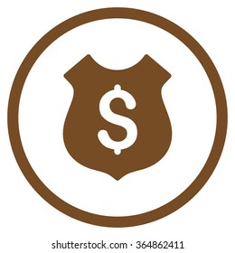 Financial Shield vector icon. Style is flat circled symbol, brown color, rounded angles, white background.