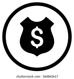 Financial Shield vector icon. Style is flat circled symbol, black color, rounded angles, white background.
