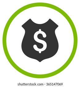 Financial Shield vector icon. Style is bicolor flat circled symbol, eco green and gray colors, rounded angles, white background.