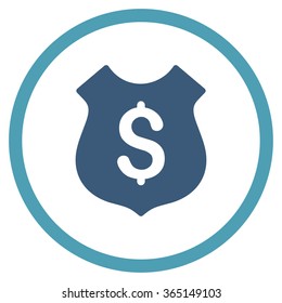 Financial Shield vector icon. Style is bicolor flat circled symbol, cyan and blue colors, rounded angles, white background.