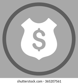 Financial Shield vector icon. Style is bicolor flat circled symbol, dark gray and white colors, rounded angles, silver background.