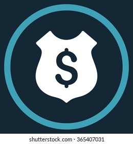 Financial Shield vector icon. Style is bicolor flat circled symbol, blue and white colors, rounded angles, dark blue background.