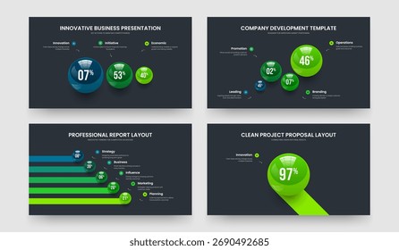 Financial Showcase 3 4 5 1 Step Chart Presentation Layout Collection. Company Insight Three Four Five One Option Infographic Slideshow Design Vector Illustration Set.