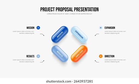 Financial Showcase 4 Element Diagram Frame Design. Consulting Performance Slideshow Layout Vector Illustration. Sales Insight Four Step Infographic Presentation Template.