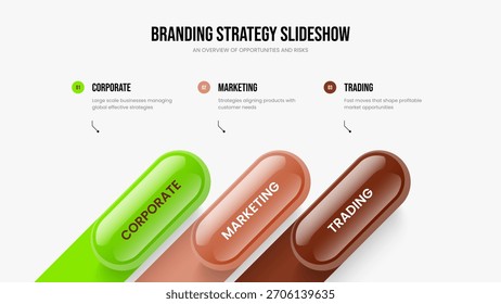 Financial Showcase Presentation Layout Vector Illustration. Market Planning 3 Step Diagram Slide Template. Business Campaign Three Element Infographic Slideshow Design.