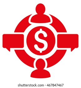 Financial Social Network icon. Vector style is flat iconic symbol with rounded angles, red color, white background.